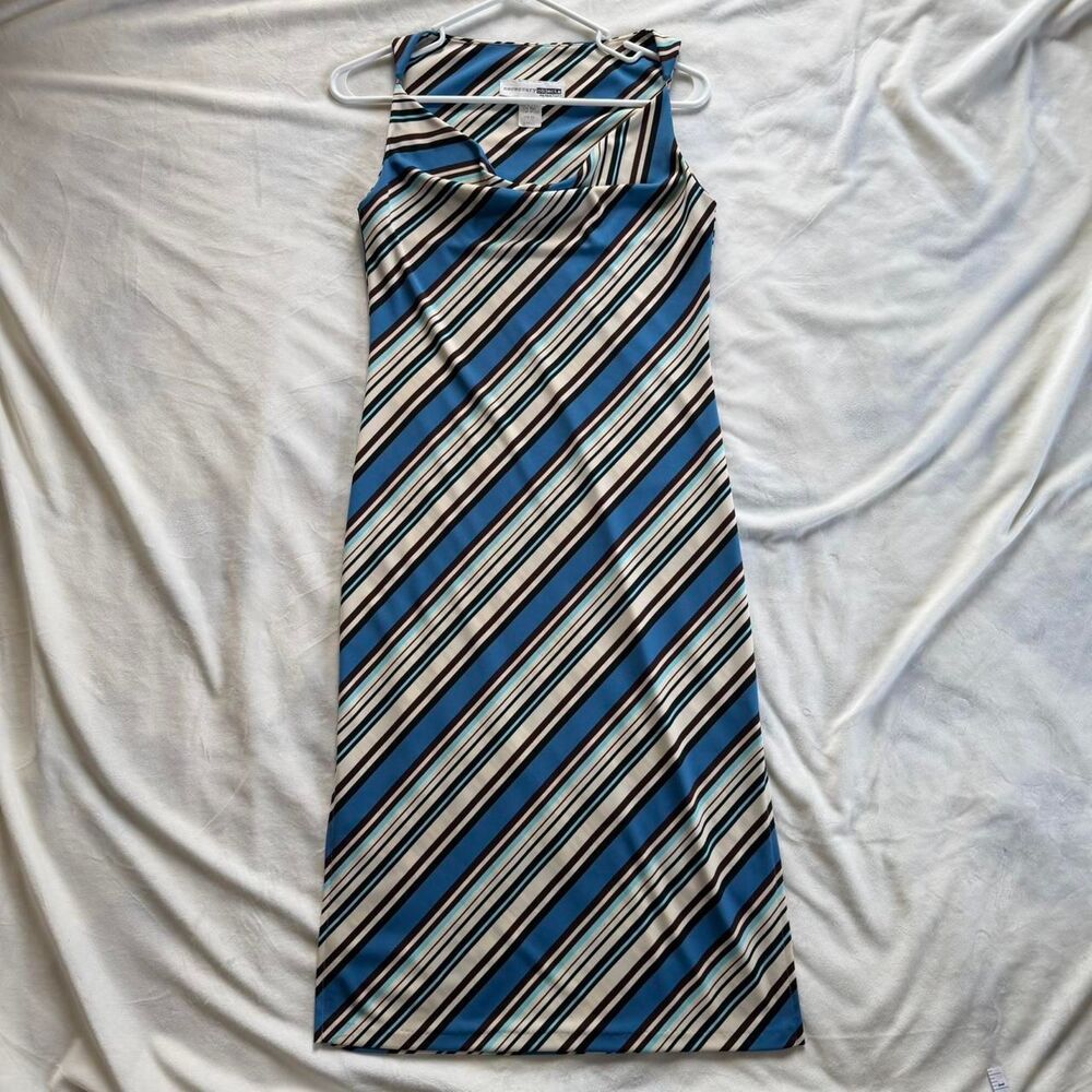 vintage Y2K boho retro Necessary Objects blue striped cowl neck midi dress small